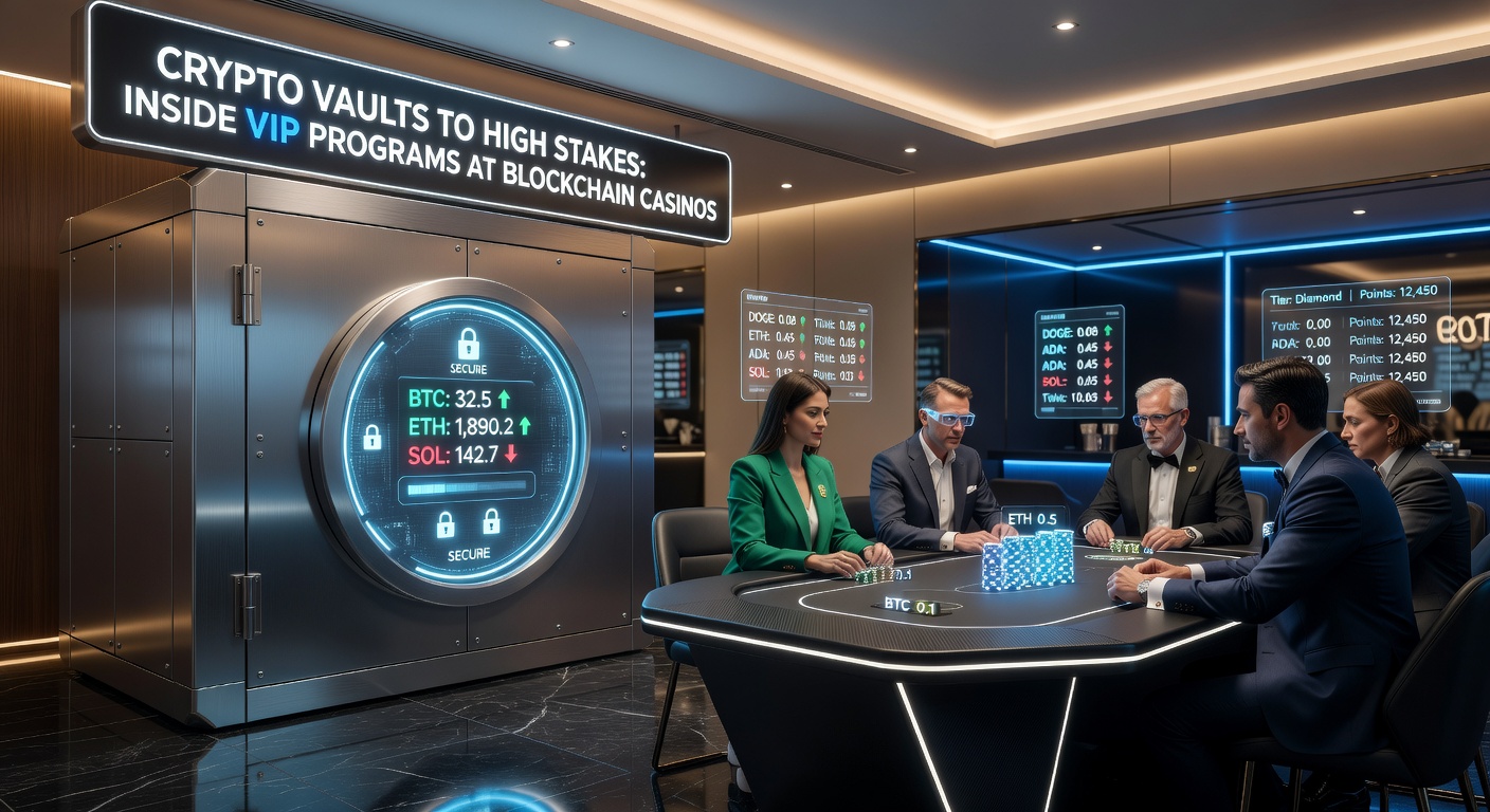 Digital vault interface on a blockchain casino platform displaying secure crypto wallets and high-roller staking options