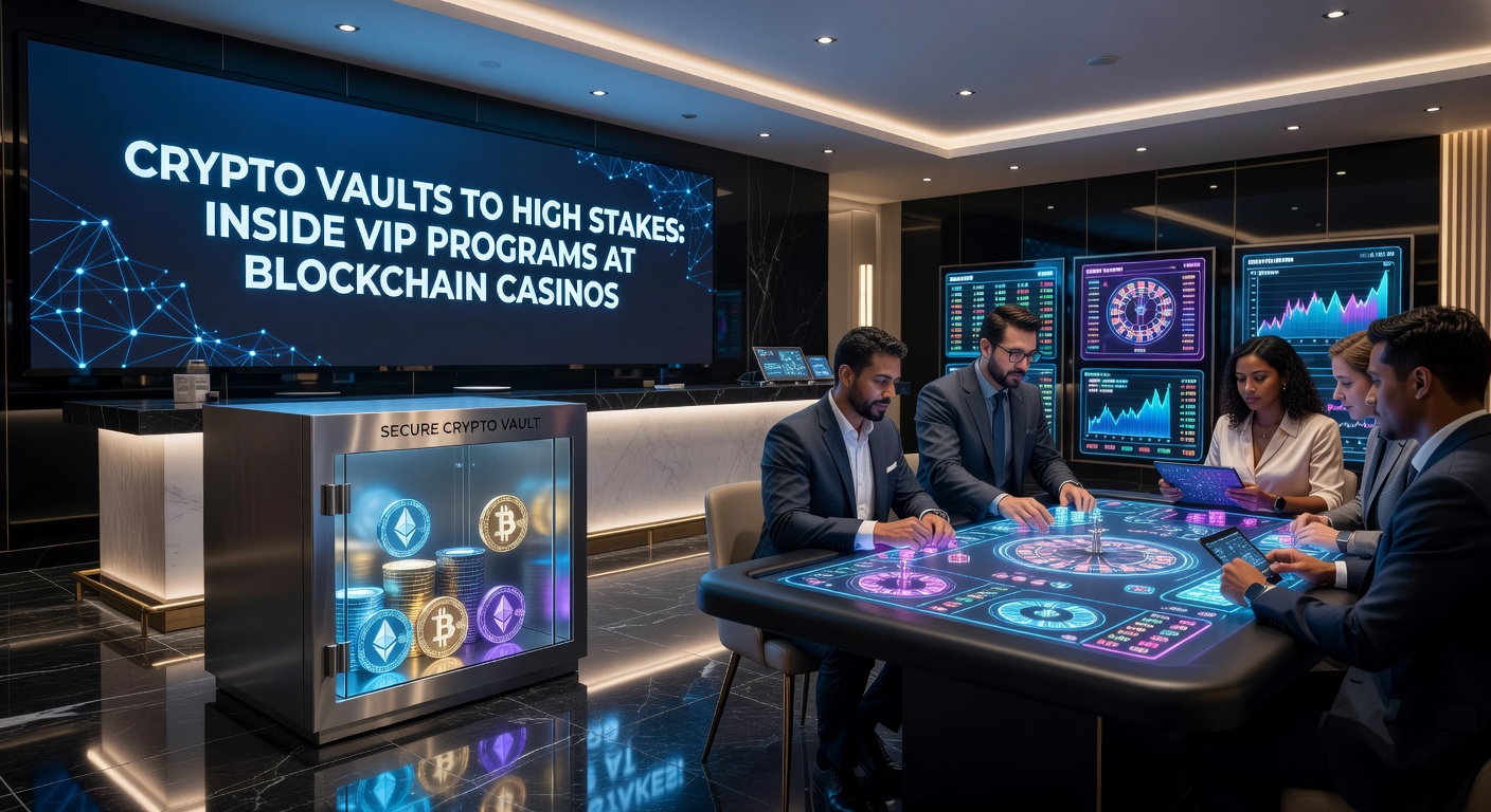 High-roller VIP lounge in a blockchain casino metaverse, showing avatars at a virtual high-stakes poker table with crypto chip stacks