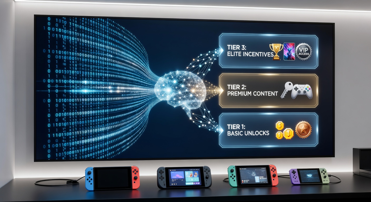 Diagram showing RNG sequence flow from mobile device to server with tiered reward mapping
