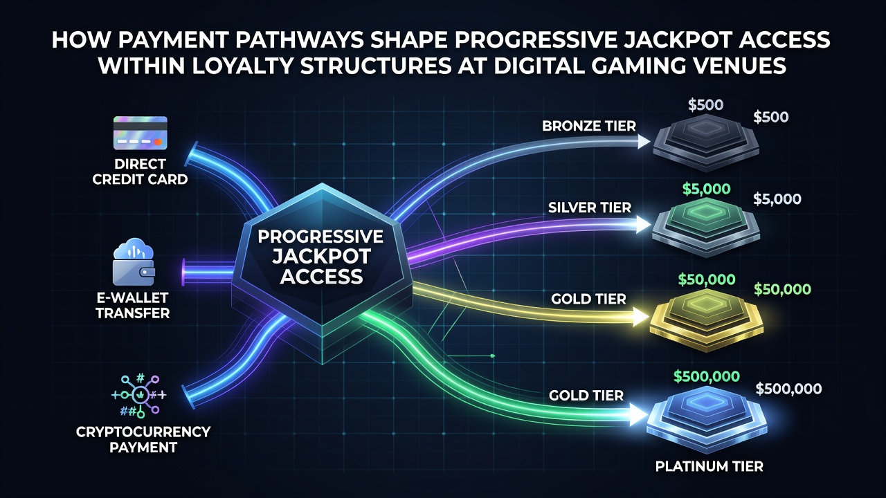 Loyalty tier dashboard displaying progressive jackpot access levels and payment method indicators