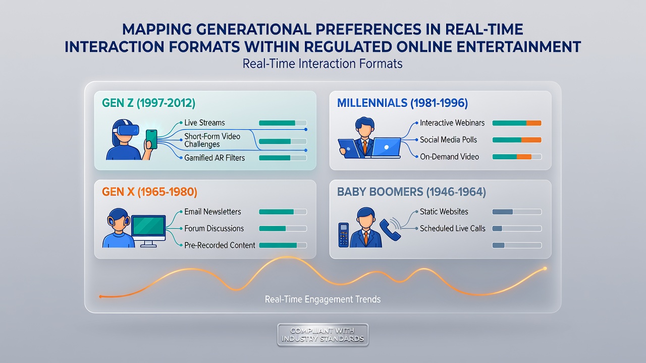 Infographic illustrating data flows and preference mapping across age groups in compliant entertainment platforms
