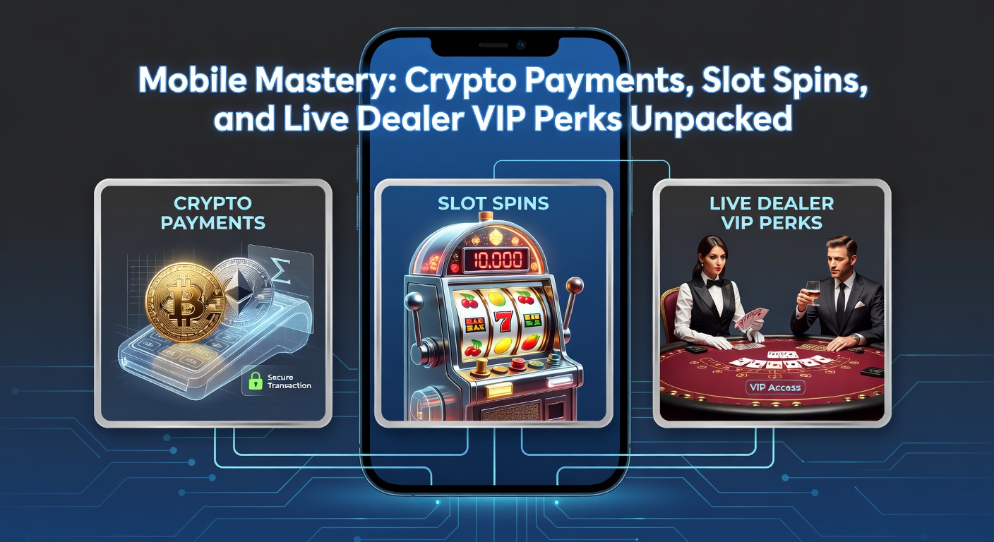 Smartphone displaying a mobile casino app with crypto wallet integration and spinning slots in the background, highlighting seamless mobile gaming features