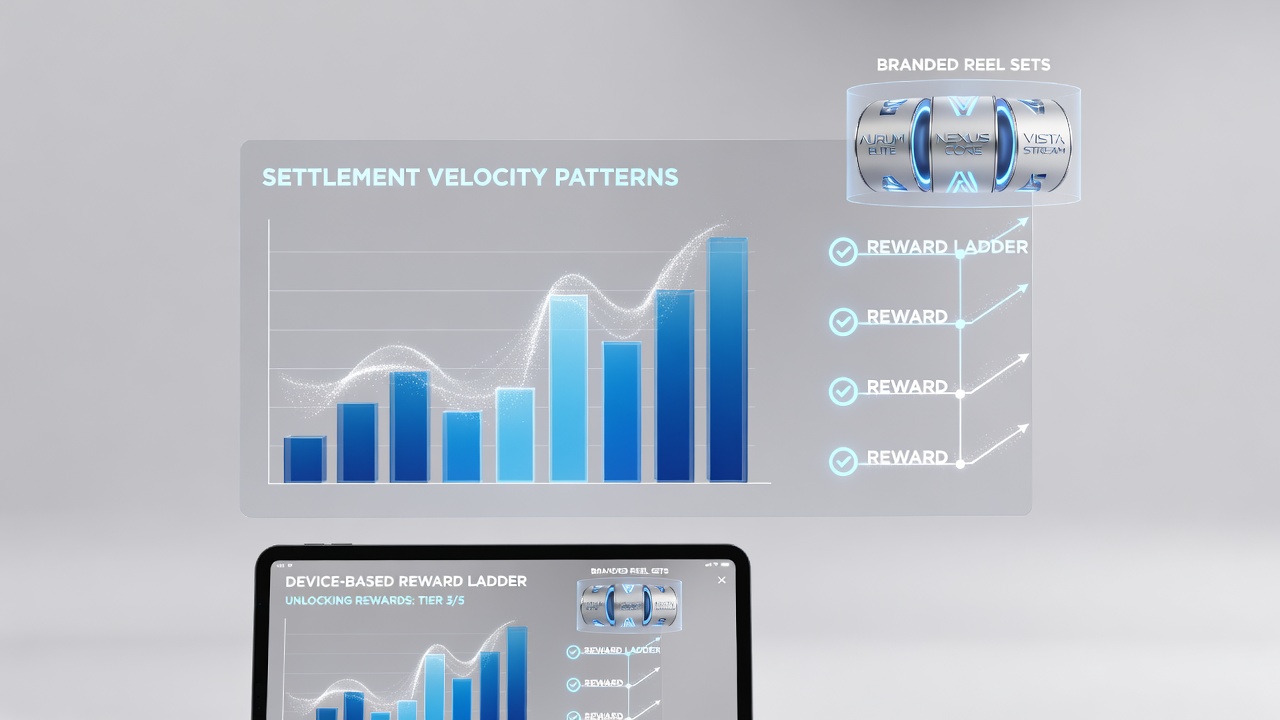 Illustration of settlement velocity metrics feeding into reward ladder systems on portable devices