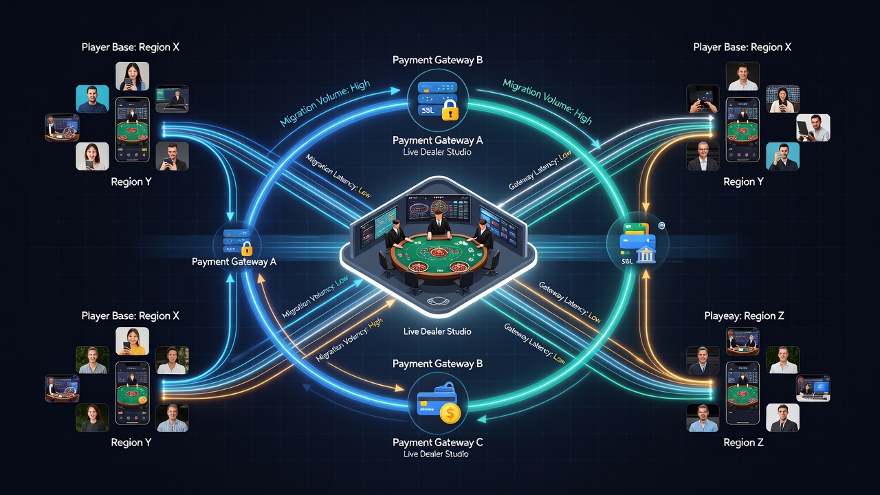 Chart showing migration trends between payment methods in live dealer mobile environments