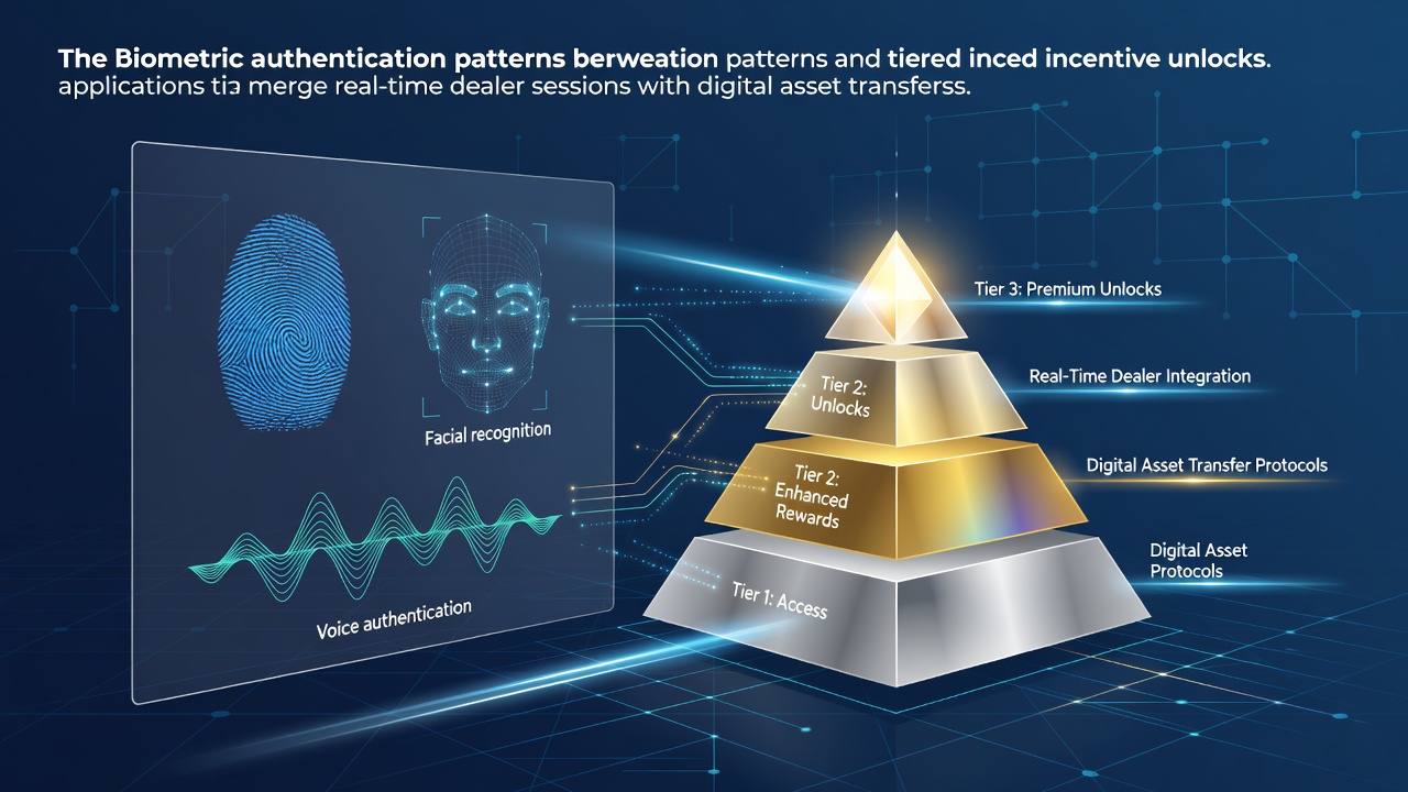 Biometric authentication interface on a mobile gaming app showing fingerprint and facial recognition patterns during a live dealer session